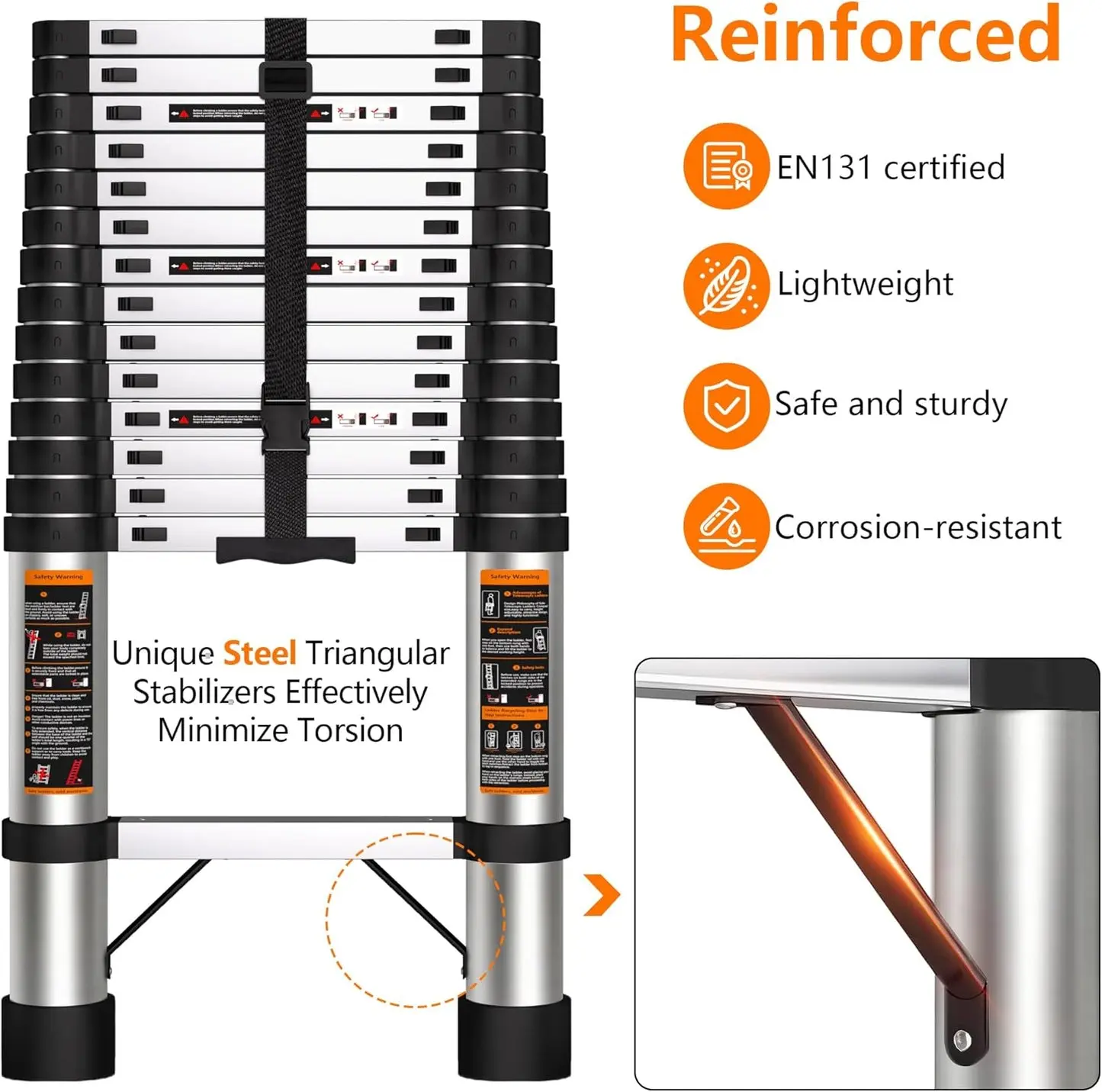 Reinforced telescoping ladder stabilizer