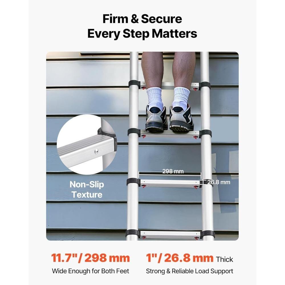 Zip Living ExtendSafe Telescoping Ladder safety locking system and anti slip design